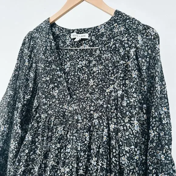 Shona Joy Denise Pintuck Babydoll Mini Balloon Puff Sleeve Short Floral Dress 10 - Picture 5 of 16